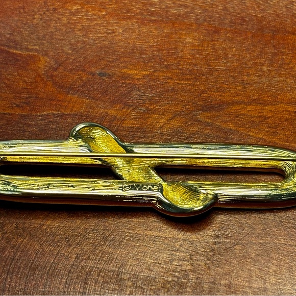 Vintage Brooch signed Monet, gold tone, black enamel, rhinestones - Picture 3 of 5